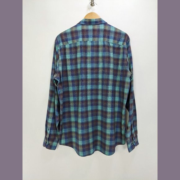 BUGATCHI Size L Mens 100% Cotton Plaid Button Down Dress Shirt in Blue Green - Picture 4 of 10